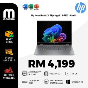 Hp Omnibook X Flip Ngai 14-FK0101AU| AMD Ryzen™ AI 5 340| 512 GB PCIe® Gen4 Ssd| Meteor Silver