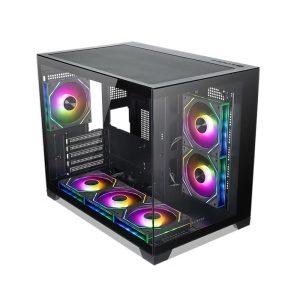 Tecware VXN+ TG Compact Dual Chamber mATX Case (6× Lumi ARGB Fans) – Black