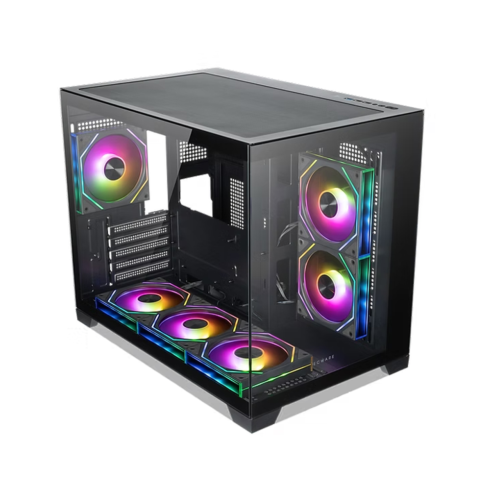 Tecware VXN+ TG Compact Dual Chamber mATX Case (6× Lumi ARGB Fans) – Black
