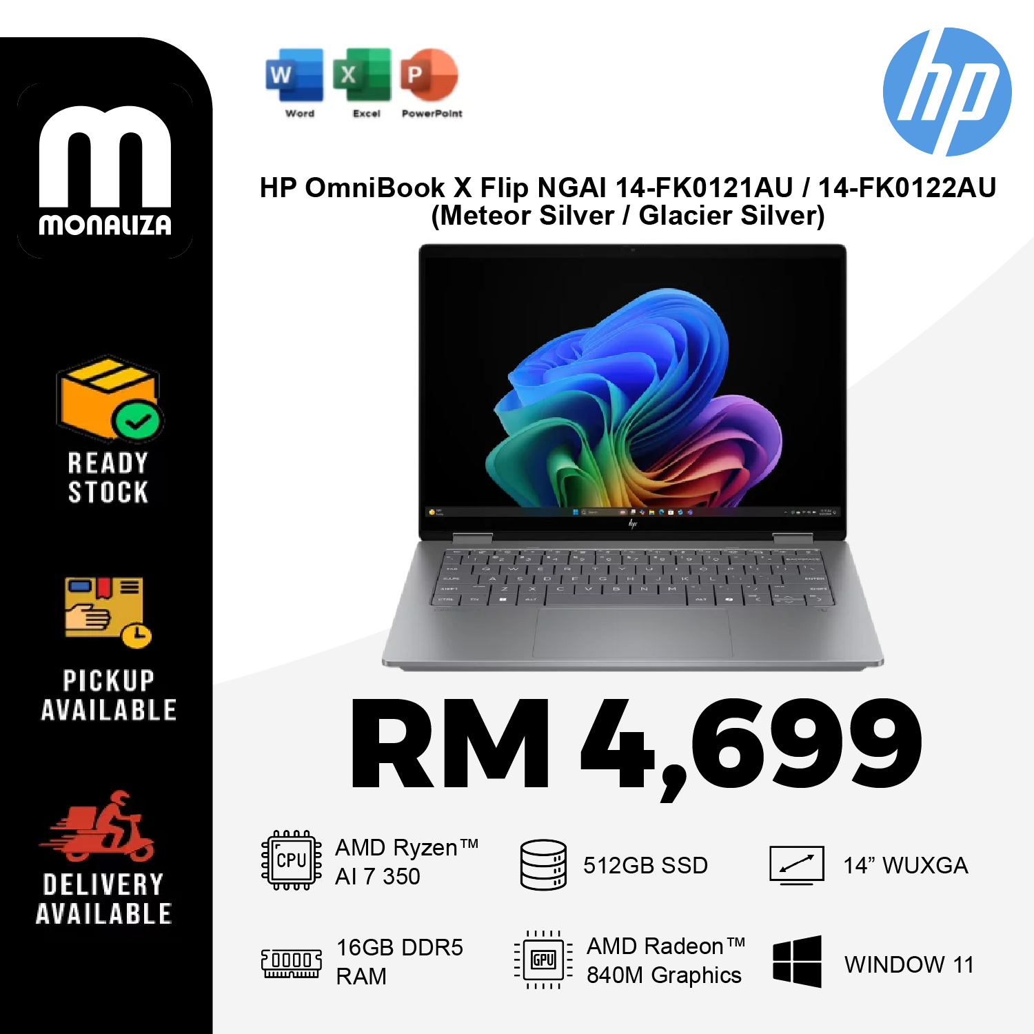 HP OmniBook X Flip NGAI 14-FK0121AU / 14-FK0122AU Laptop (Meteor Silver / Glacier Silver)